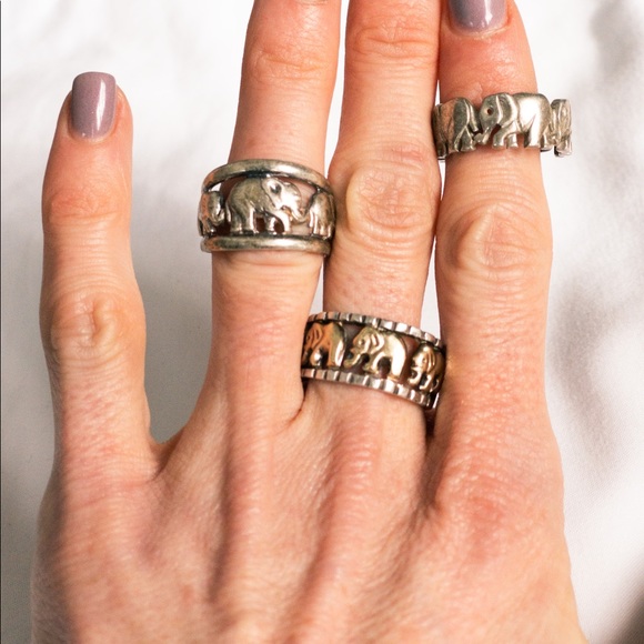 Sterling silver elephant ring. Elephants in plated gold - Picture 2 of 4